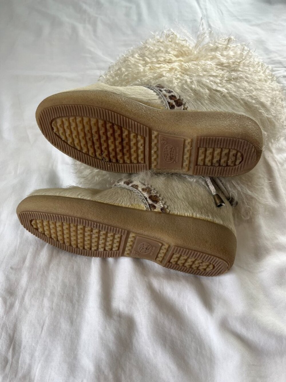 Pajar Italian Leather Suede White Fur Cheetah Print Boots - Picture 8 of 11